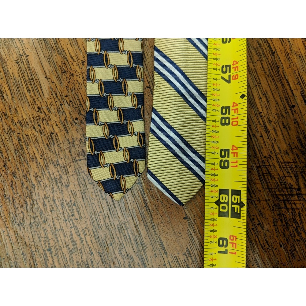 (2) Brooks Brothers Blue & Yellow Striped‎ Geometric Tie 100% Silk Men's Necktie - Picture 7 of 7